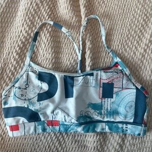 Reebok Blue and Red Patterned Sports Bra